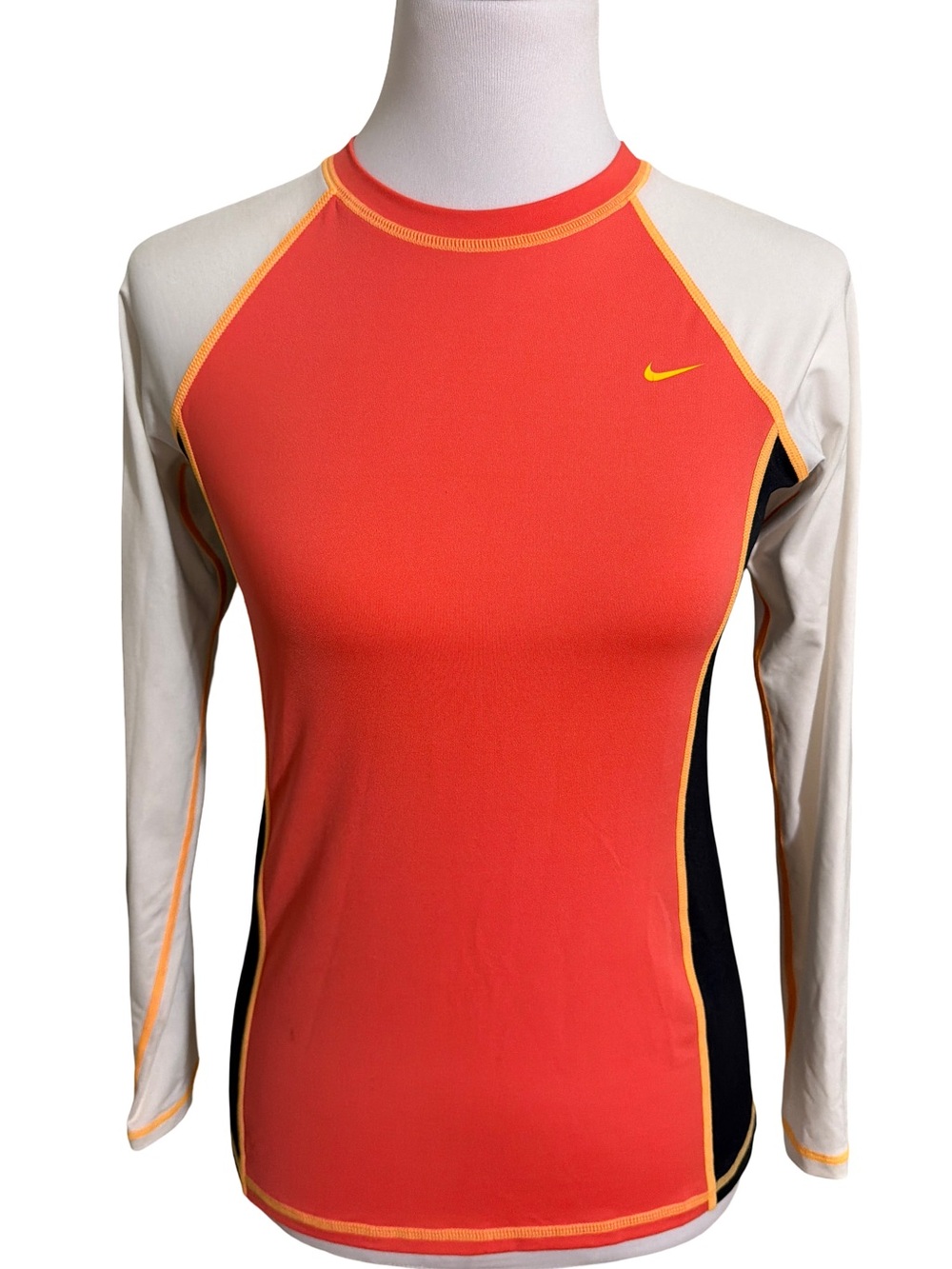 Nike Women’s Long-Sleeve Colorblock Rash Guard - Orange/Cream/Black